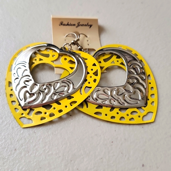 Fashion Jewelry Jewelry - Fashion Jewelry Double Filigree Heart Earrings Yellow Silver Tone New